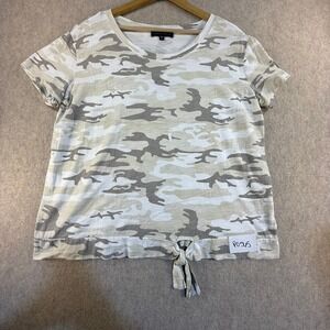 Sanctuary Womens Camo Tie Front T-Shirt Neutral Camouflage Slub Knit Top Large